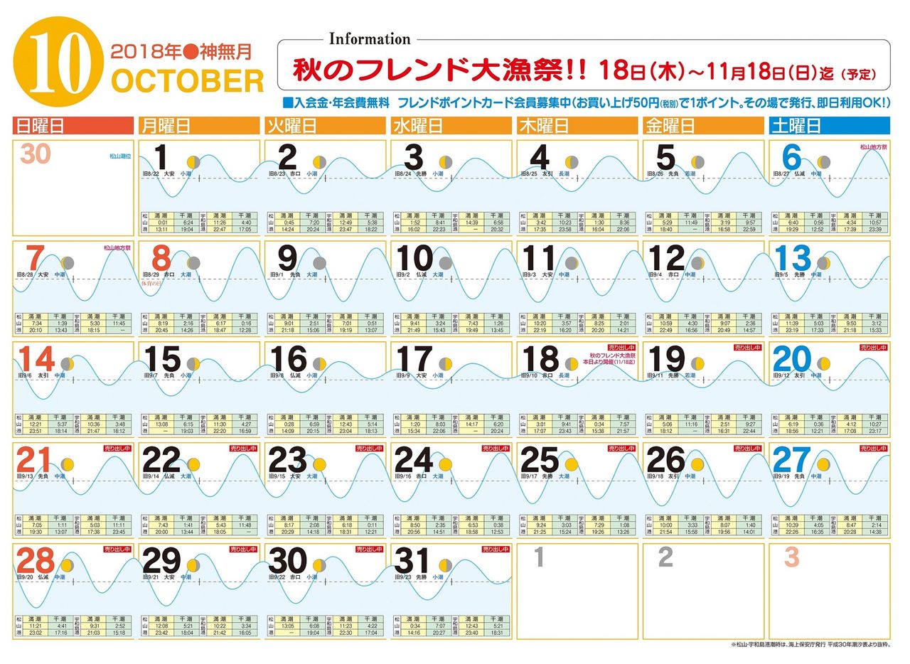 ひと目でわかる今月の潮時早見表 釣具のフレンド 釣り力ｕｐ 最新情報