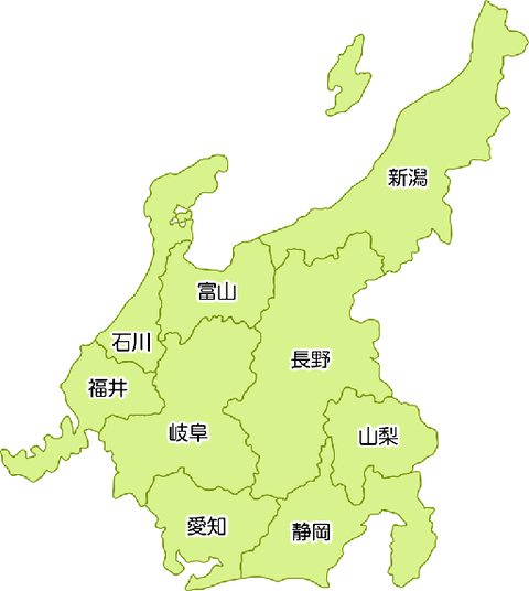 中部地方の地図