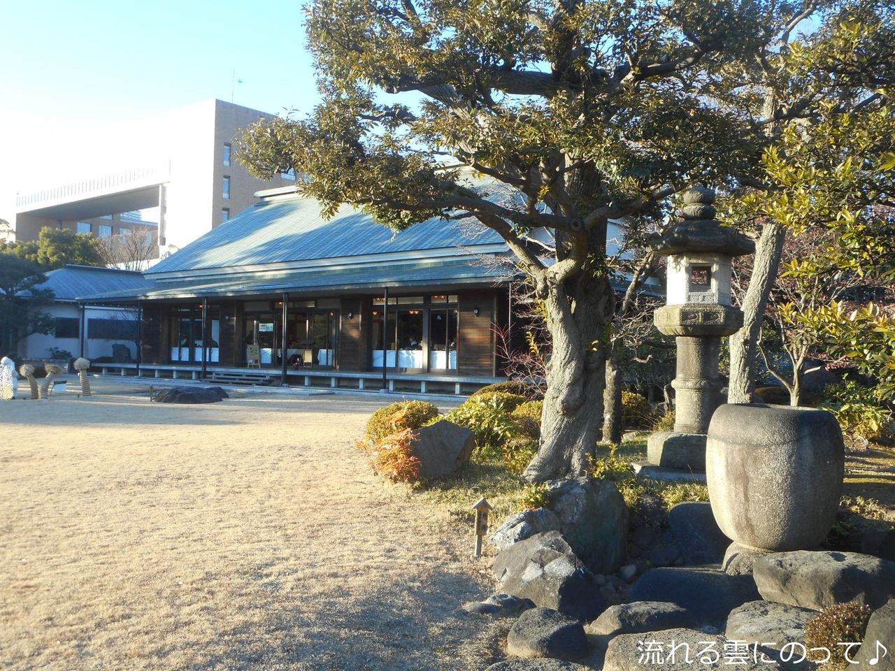 清澄庭園の中のお休み処 流れる雲にのって