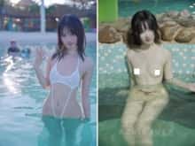 【画像】プールで乳首もマ○コも見えてる10代美少女、これは勃起レベルwwwwww