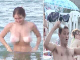 一般の海水浴場に「おっぱい丸出し美女」を放流する海外のドッキリ番組、エロすぎるｗｗｗ
