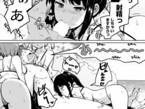 【エロ漫画】水泳部の上野先輩「無人島で４Ｐセックス｜性欲が強すぎる水泳部の部長ＪＫ」【28枚】