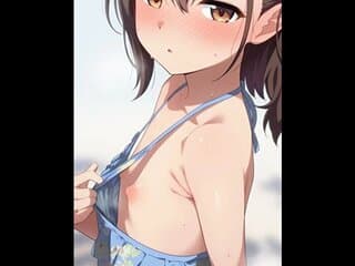 【二次エロ】水着ずらして乳首を見せてくれる女の子たち♥
