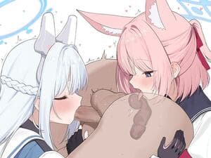 前後や左右から挟撃されて逃げられない… 女の子二人がかりのWフェラ画像♪