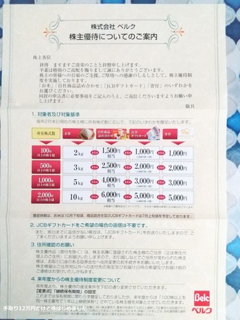 「ベルク」と「U-NEXT HD」と「「コーセーＨＤ」と「U.S.M.HD」から株主優待が到着！
