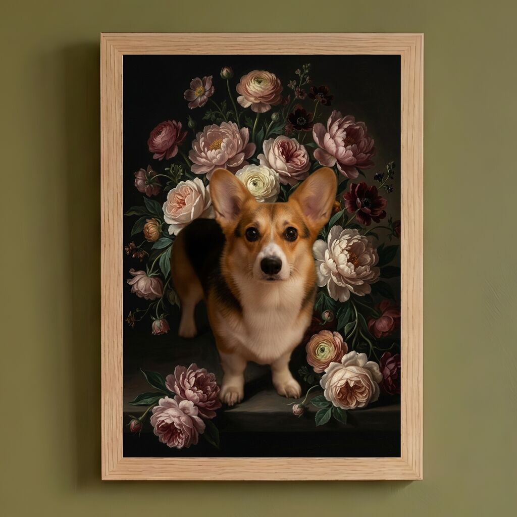 コーギーの花の油絵風アート額装プリントができました！ : うちの子