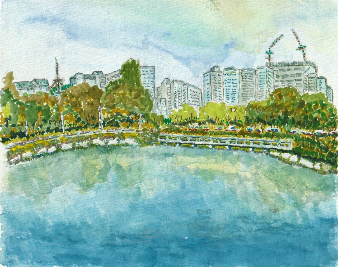 水彩画「公園のレストラン前」 水彩画「公園のレストラン前」