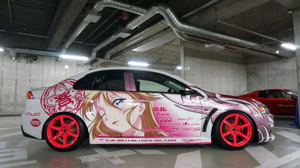 おんださん 三菱 ランサーエボリューション ラブライブ 絢瀬絵里 仕様 痛車洗車 秋葉原ｕｄｘ駐車場バイク カーウオッシュ 秋葉原駅前で自動車 バイク洗車いたします