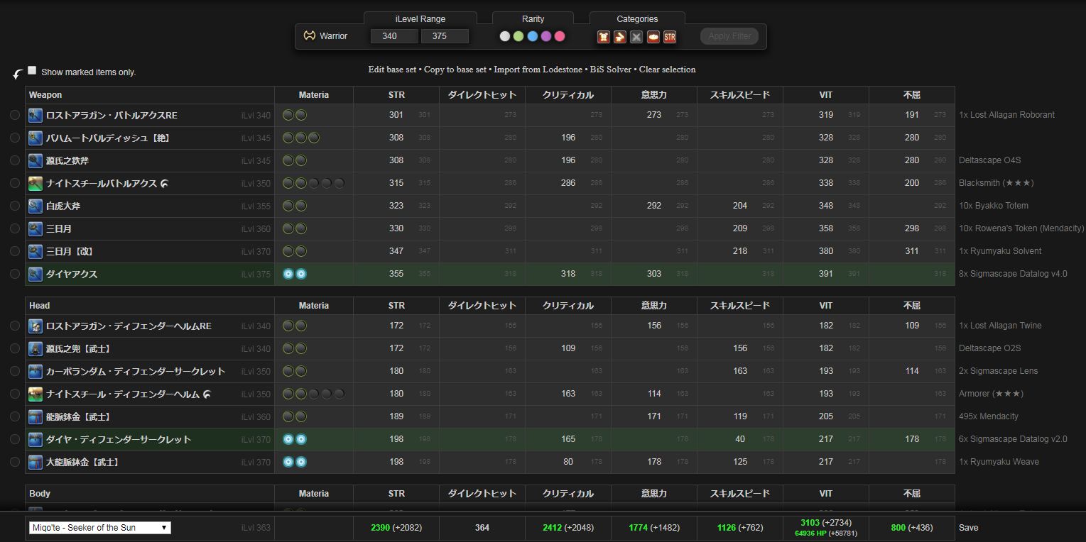 Ff14 海外ユーザー考案のパッチ4 2全ジョブの最終装備構成まとめ 馬鳥速報