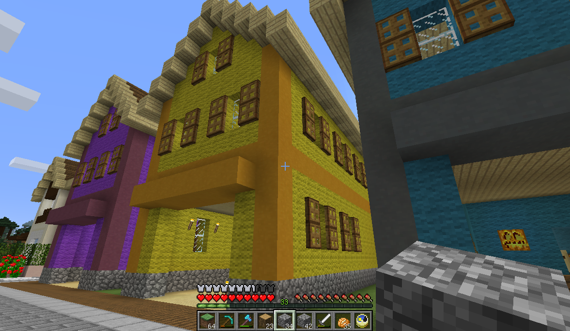 黄色と白のお家を建てる うみどりのいまさらマイクラ街づくり