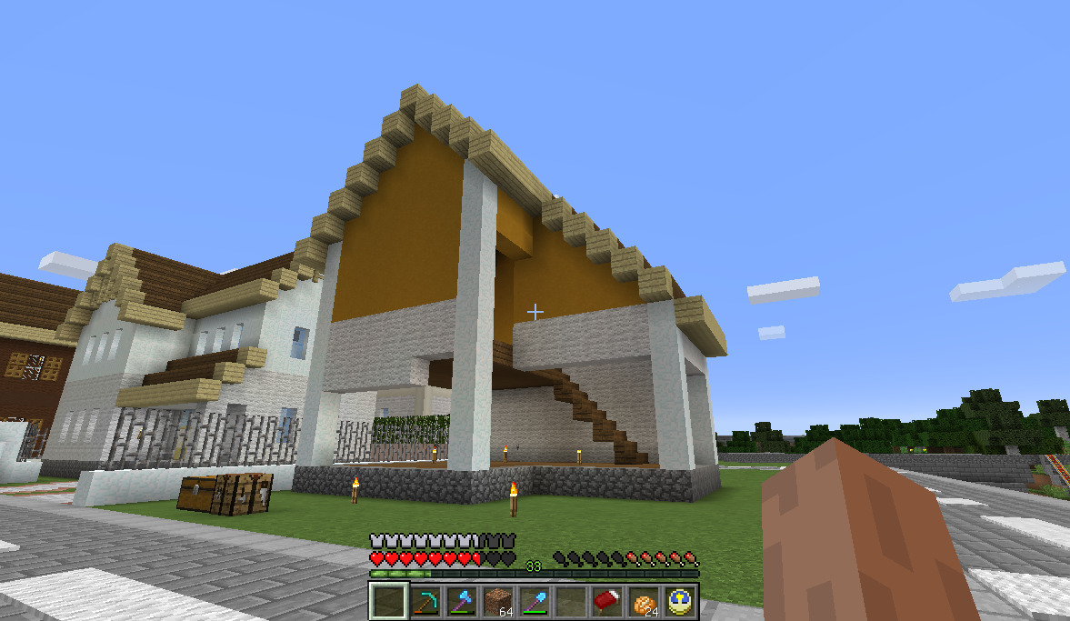黄色と白のお家を建てる うみどりのいまさらマイクラ街づくり