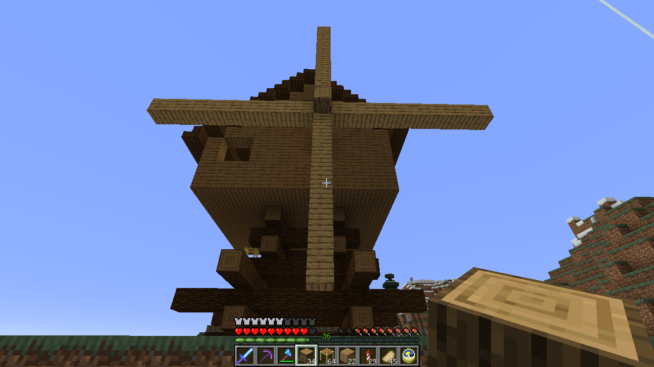 羽根よ回れよ風車小屋 うみどりのいまさらマイクラ街づくり