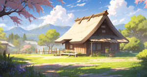 茅葺屋根の家