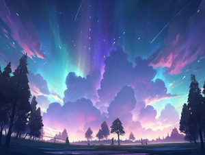 オーロラと森