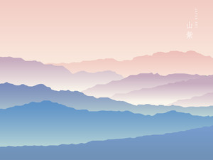 霞がかった山々