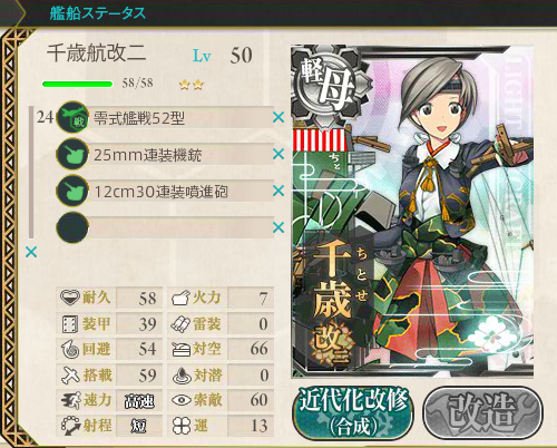 千歳を改二に改装終了 艦これ 適当提督のテキトー日誌