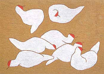 クマガイモリカズ　油絵　お盆　鳥 クマガイモリカズ油絵お盆鳥