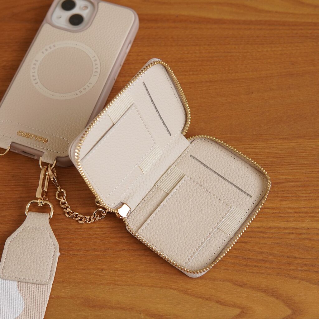 ショルダーストラップ付き スマホケース ポーチタイプ ベージュ系 ショルダーストラップ付き』スマホケースが実用的でスタイリッシュ