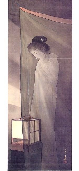 鰭崎英朋>で、題は<蚊帳の前の幽霊