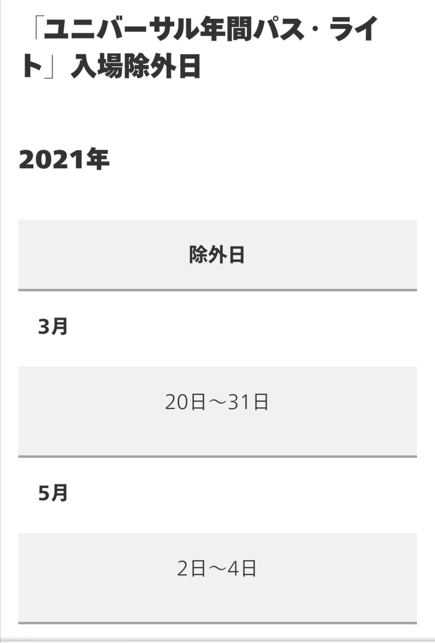 ユニバ 年 パス 除外 日