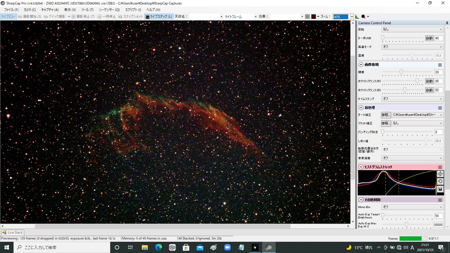 網状星雲  Gain500  8秒露出　40スタック　QBP＋UVIRフィルター