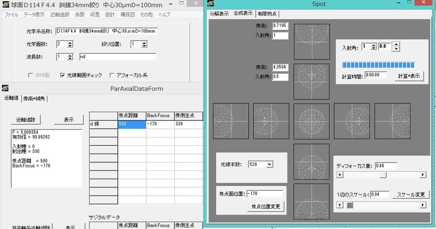 球面Ｄ114Ｆ4.4　斜鏡34mm絞り　中心30μmD=100mm