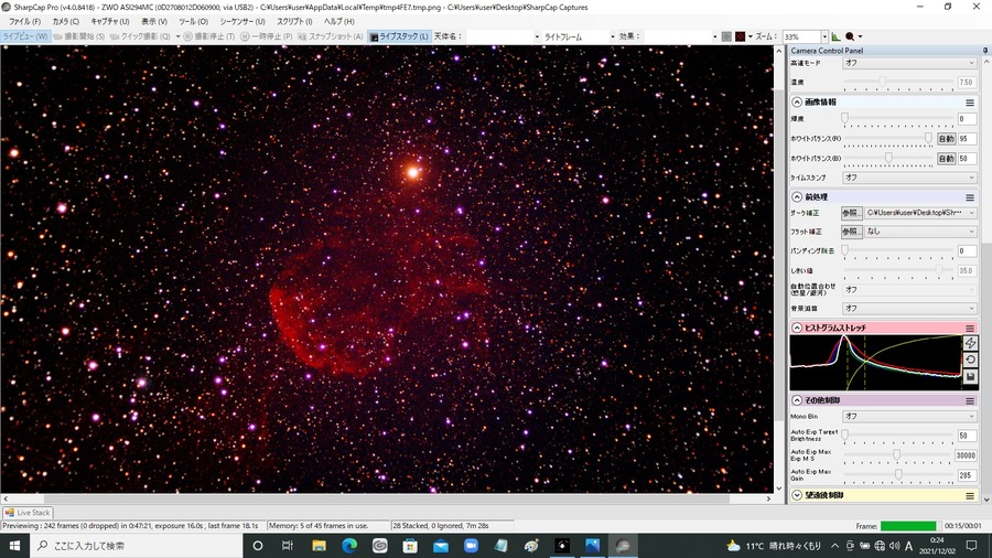 くらげ星雲　16秒露出 28スタック　Gain390