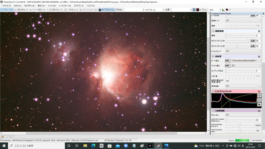 M42 16秒露出 42スタック Gain390