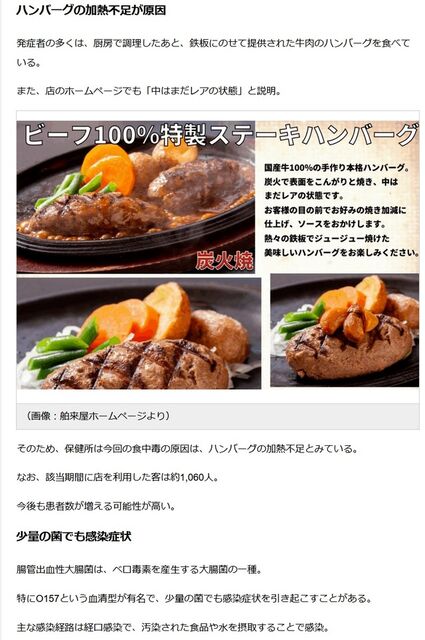 【悲報】 中身とろとろ生ハンバーグ、集団食中毒が地獄絵図に→発症100人、入院32人