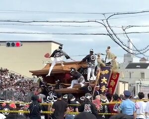 【動画】岸和田だんじり試験曳きで事故。屋根の人が危ない落ち方をしてしまう。