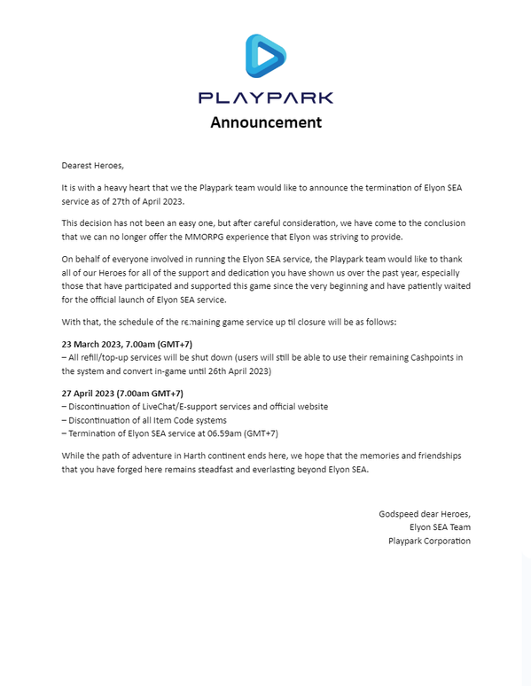 ELYON SEA サービス終了告知20230316_01
