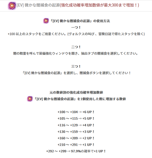 微かな闇捕食の起源 強化成功率増加