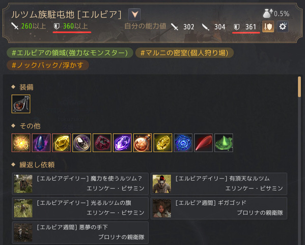 黒い砂漠 ルツム族駐屯地 エルビアの領域