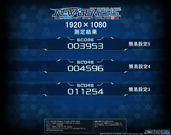PSO2NGS ベンチマーク RADEON RX480