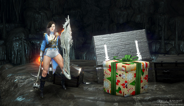 黒い砂漠 冬祭りのツリーと 神秘的な洞窟に隠された プレゼント箱