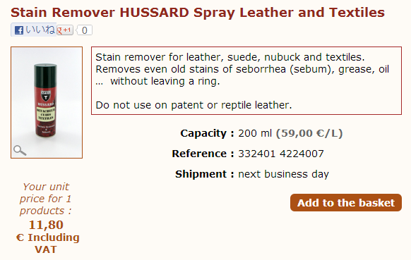 Stain Remover HUSSARD Spray Leather and Textiles - Valmour