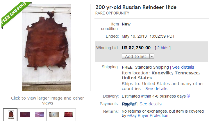 200 yr Old Russian Reindeer Hide - eBay
