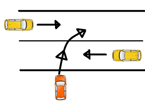 駐車場から右折