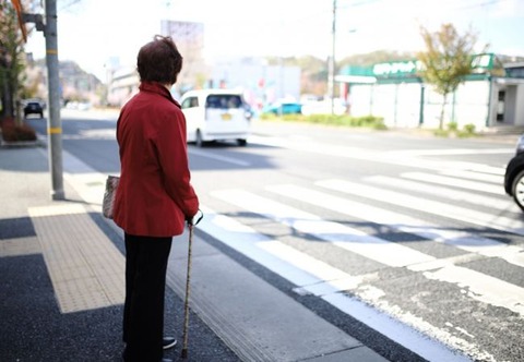 横断歩道わたろうとしてる歩行者