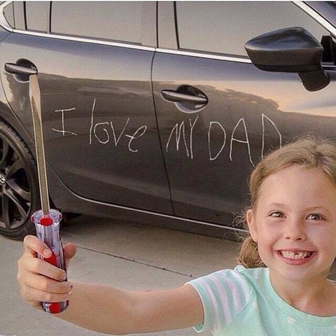 【悲報】女の子、パパの車に素敵なメッセージを残すｗｗｗｗｗ
