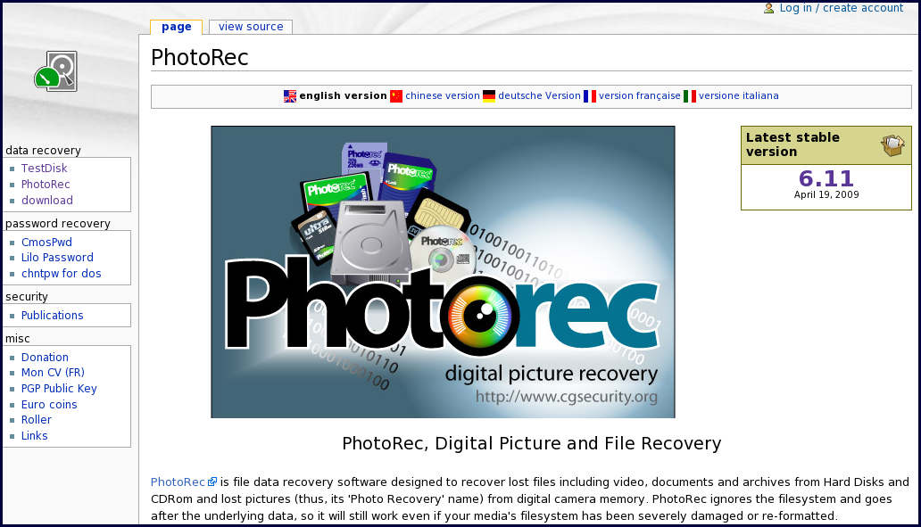 Photo Recovery. PHOTOREC. Download latest Version and Recovery. Recover pictures. Http recover