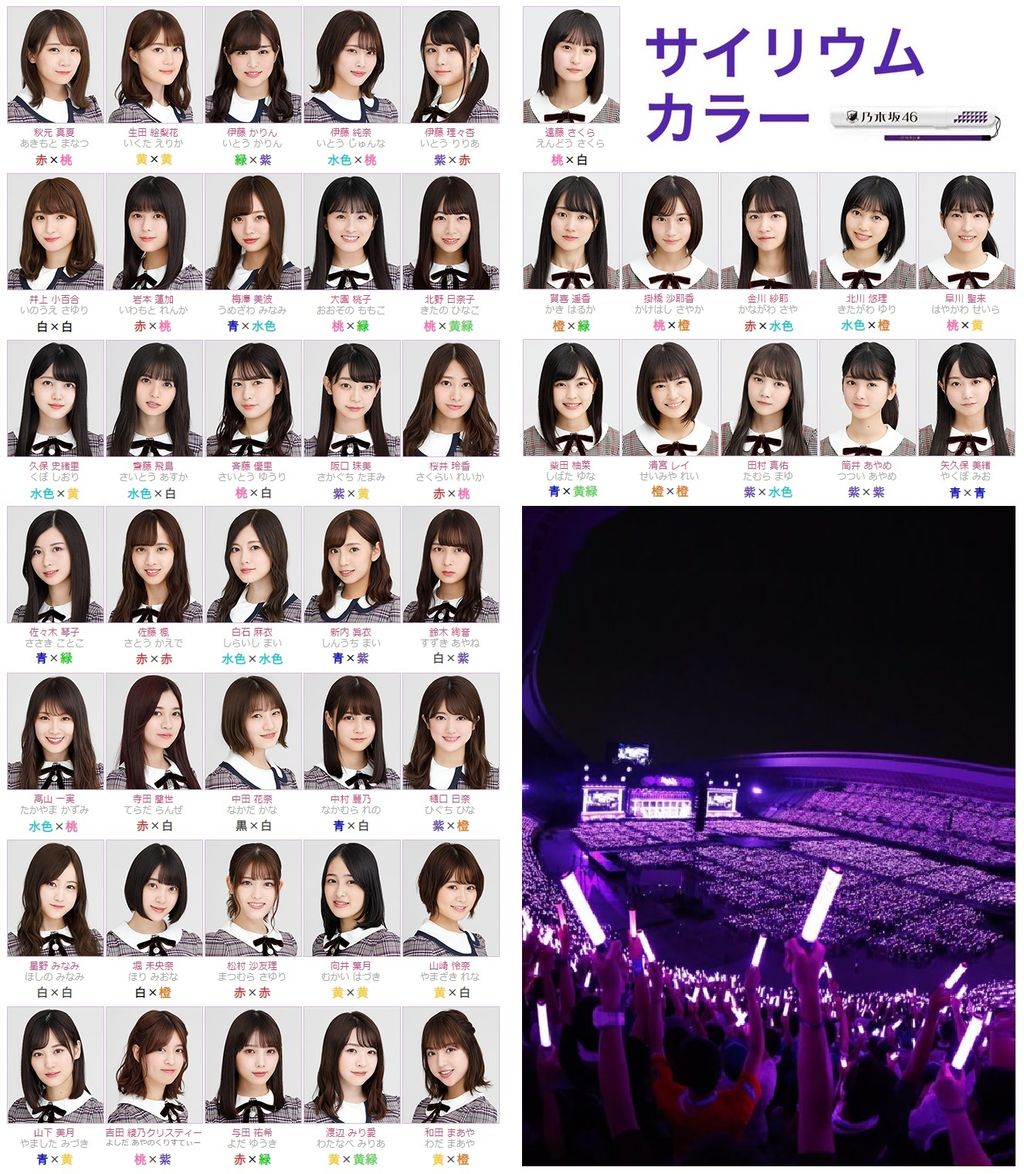 乃木坂46 メンバー別サイリウムカラーの一覧表 Violet Hill 乃木坂46 メンバー別サイリウムカラーの一覧表 Violet Hill