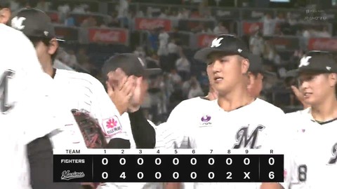 8月29日　ロッテ６－０日本ハム　先発小島が8回無失点の快投！藤岡猛打賞3打点・山口久々の一発など二桁安打の快勝で連敗ストップ！