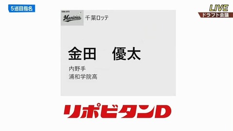 速報！ロッテドラフト5位に浦和学院・金田優太！4人で終了せず高校生内野手指名！