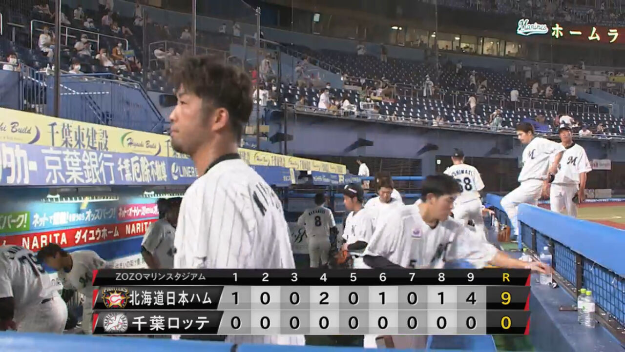 8月15日 ロッテ０ ９日本ハム 先発二木が7回4失点 昨日二桁得点の打線は僅か4安打と得点奪えず完封負け 千葉ロッテマリーンズアンテナ