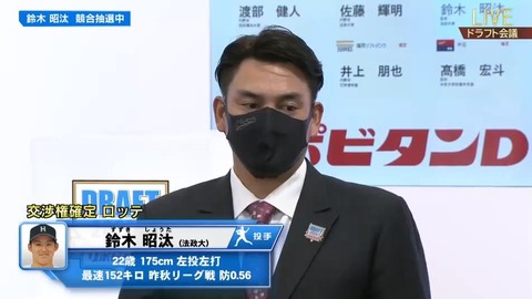 ドラフト速報 外れ1位 鈴木昭汰2球団競合の末 ロッテが交渉権獲得 まとめロッテ