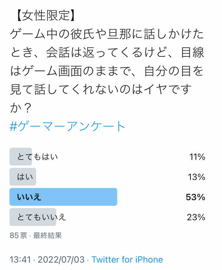 女性限定 ゲーム中の彼氏や旦那に話しかけたとき 会話は返ってくるけど 目線はゲーム画面のままで 自分の目を見て話してくれないのはイヤですか ビータのゲームアンケートブログ