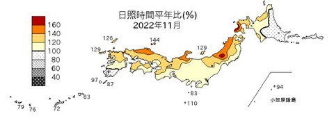 20221213日照時間2022年11月