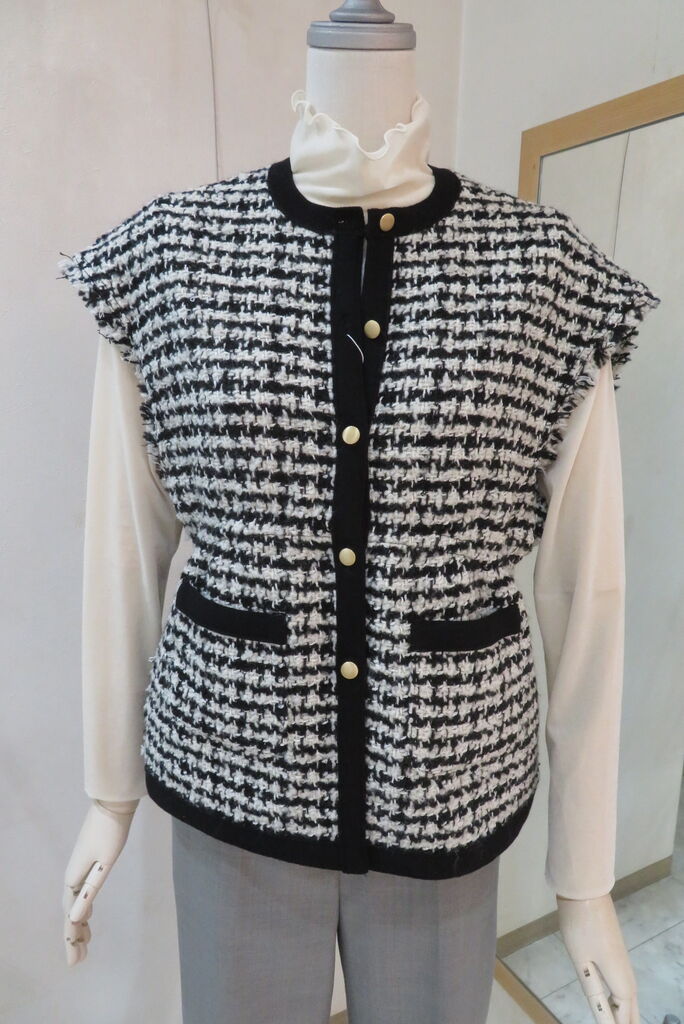 ボールジィ、ニットコンビツイードフレンチスリーブジレ : VOYAGE 北上尾