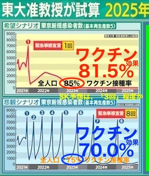 ワクチン効果 波予想-s